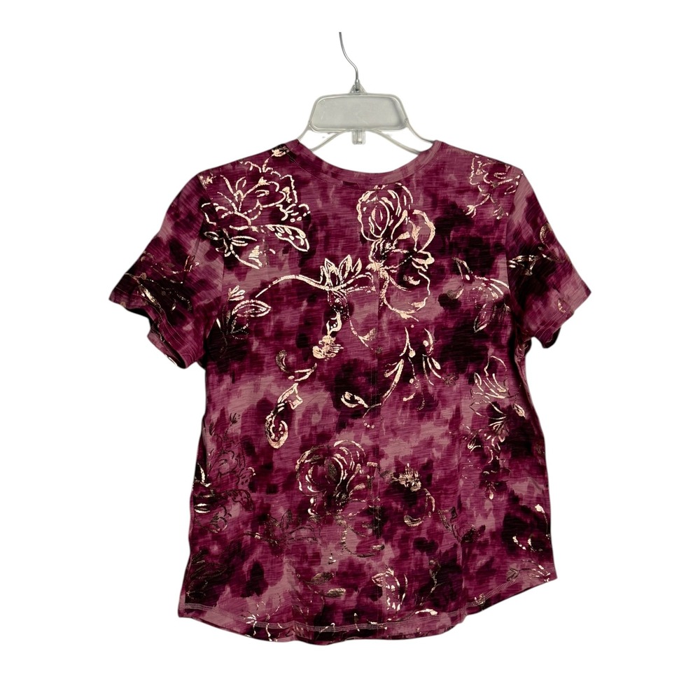 Pilcro Anthropologie Pink Purple Tie Dye Gold Foil Floral Cotton Tee Shirt M - Picture 5 of 8